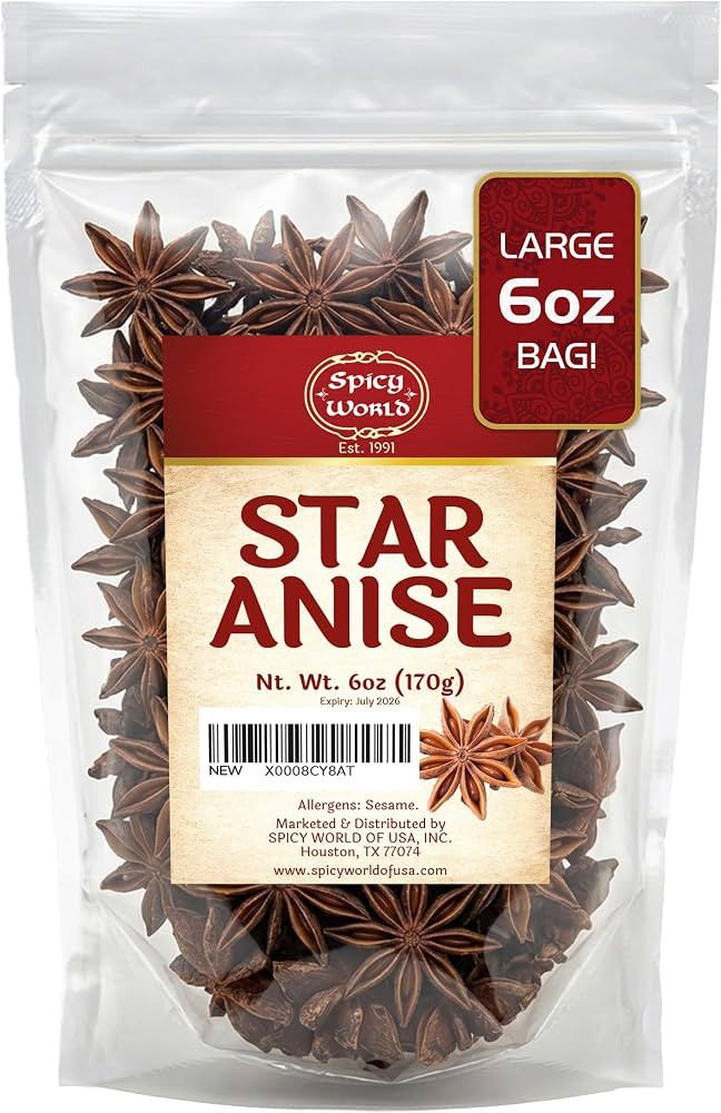 Star Anise Whole Pods 6 Oz Bag -Premium Quality, Vegan, All Natural, Dried, Great for Baking & Te... | Amazon (US)