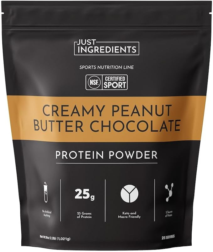 JUST INGREDIENTS Creamy Peanut Butter Chocolate Protein Powder - NSF | Amazon (US)