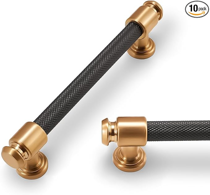 10 Pack 6-1/4 Inch Black and Champagne Bronze Kitchen Cabinet Handles Knurled Cabinet Pulls Black... | Amazon (US)