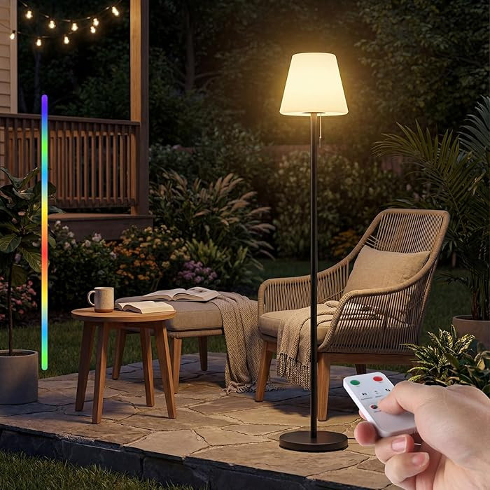 Outdoor Floor Lamp Solar/USB Charging Waterproof Cordless Rechargeable Patio Lamp with Light Sens... | Amazon (US)