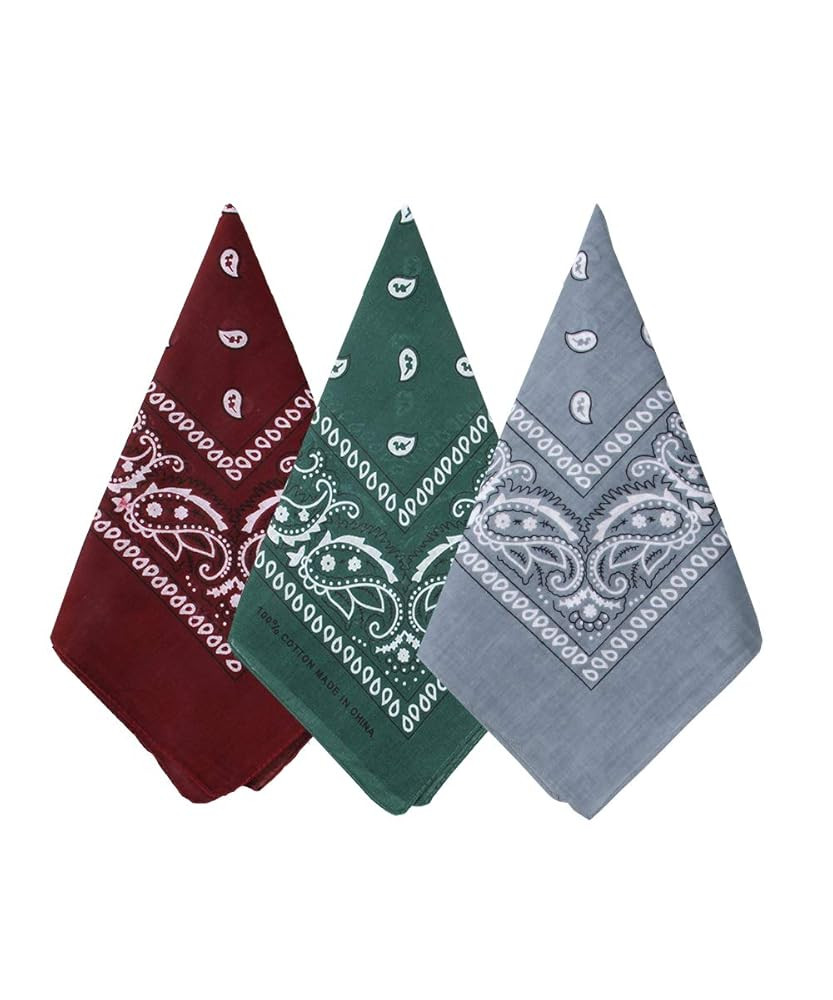 3 Pack 100% Cotton Paisley Pattern Bandanas Face Mask Square Scarf Headwear | Amazon (US)