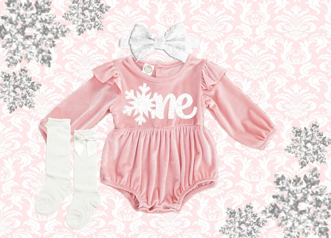 Winter Wonderland 1st Birthday Girl Outfit 1st Birthday Girl White Iridescent Snowflake Romper Wi... | Etsy (US)