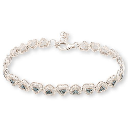Colleen Lopez Sterling Silver Blue & White Diamond Heart Bracelet - Silver - Size Medium/Large | HSN