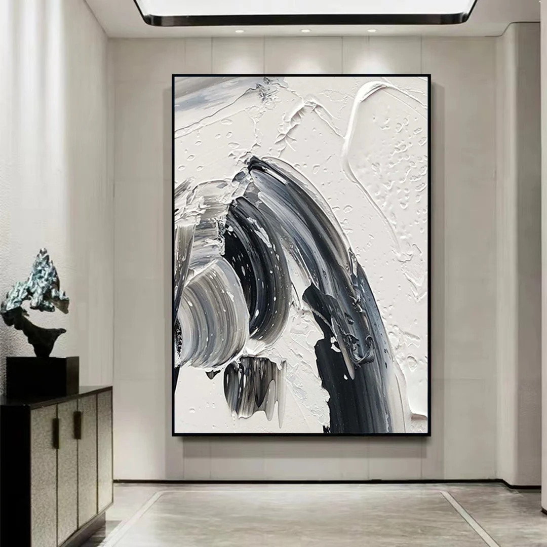 Black And White Textured Painting, Palette Knife Wall Art,Minimalist Abstract Painting,Living Roo... | Etsy (CAD)