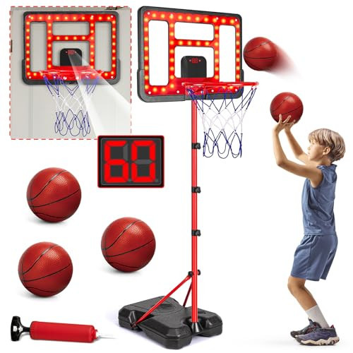 Kids Basketball Hoop Adjustable Height 3.5FT-6.2FT, Indoor Outdoor Toddler Basketball Hoop with LED Scoreboard, Boys Basketball Toy for 3 4 5 6 7 8 Years Gift, Portable Basketball Goals Sport Game | Amazon (US)