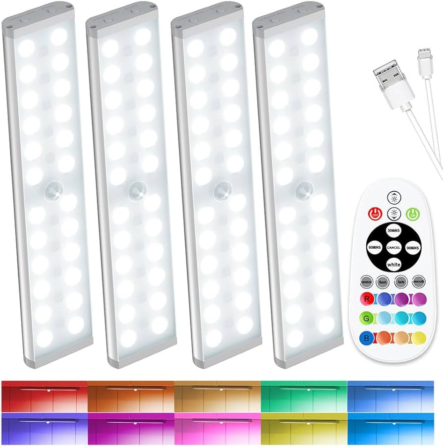 SZOKLED 58-LED Under Cabinet Lighting Wireless, RGB Motion Sensor Night Lights with Remote, 1100m... | Amazon (US)