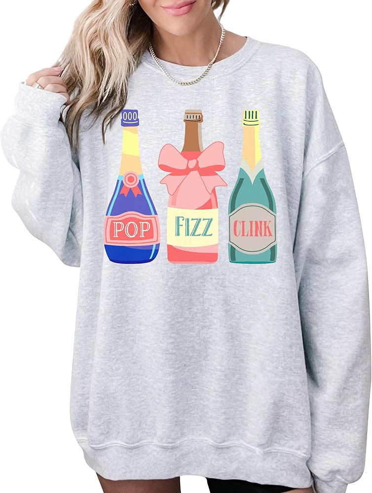 TEEAMORE Pop Fizz Clink Sweatshirt Champagne Graphic Drinking Bridesmaid Bridal Party Crewneck | Amazon (US)