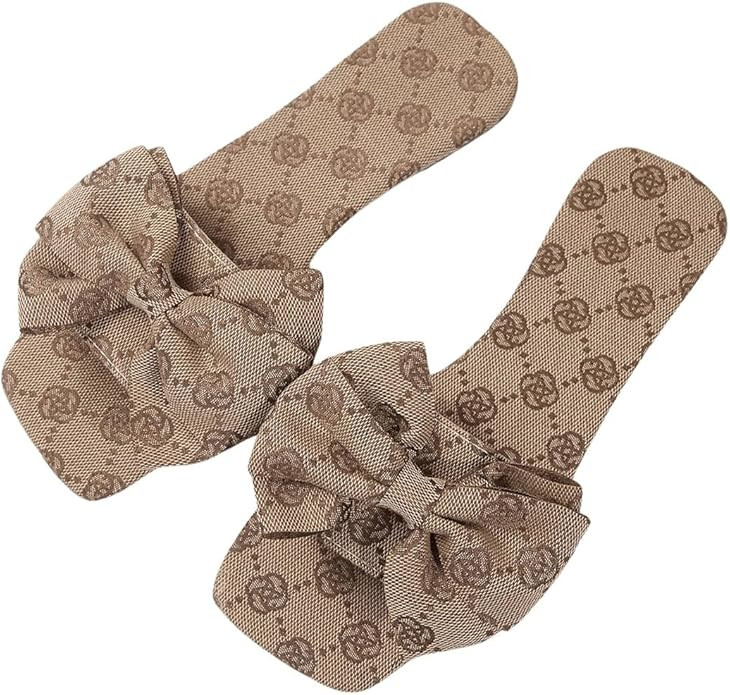 GORGLITTER Women's Bow Cute Sandals Trendy 2025 Graphic Print Dressy Open Square Toe Summer Slide... | Amazon (US)