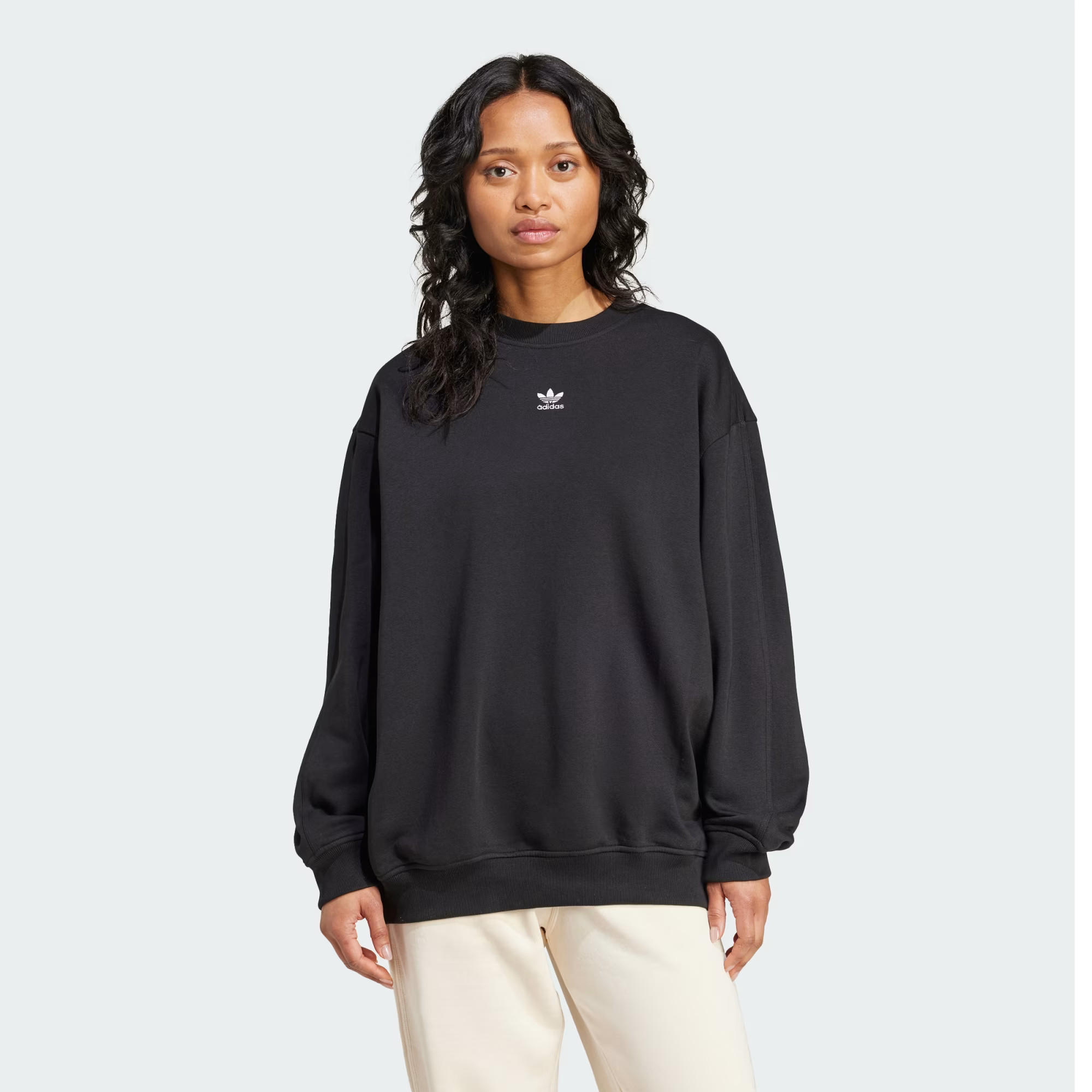adidas Essentials Fleece Long Oversized Crew Sweatshirt - Black | Free Shipping with adiClub | ad... | adidas (US)