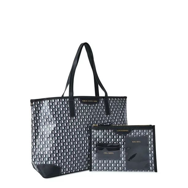 Time and Tru Women’s Sustainable Signature Tote and Pouch Set, 2-Piece - Walmart.com | Walmart (US)