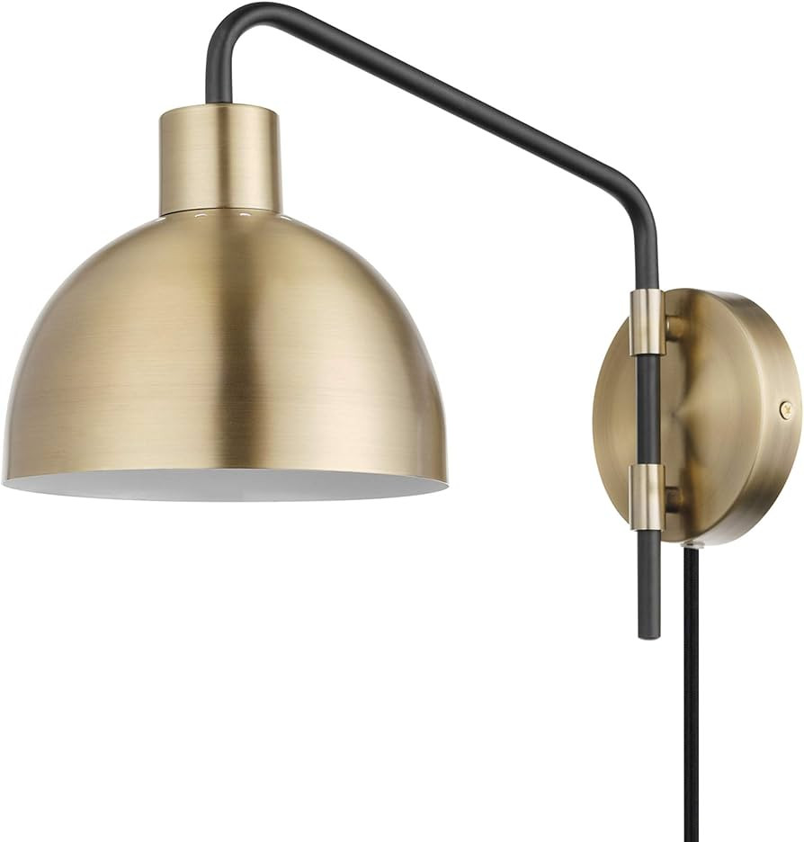 Globe Electric 51719 1-Light Plug-in or Hardwire Wall Sconce, Antique Brass, Matte Black Accent, ... | Amazon (US)