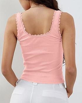 Women's Tank Tops Cute Slim Fitted Ribbed Knit Bow Lace Camisole Top Sexy Summer Square Neck Slee... | Amazon (US)