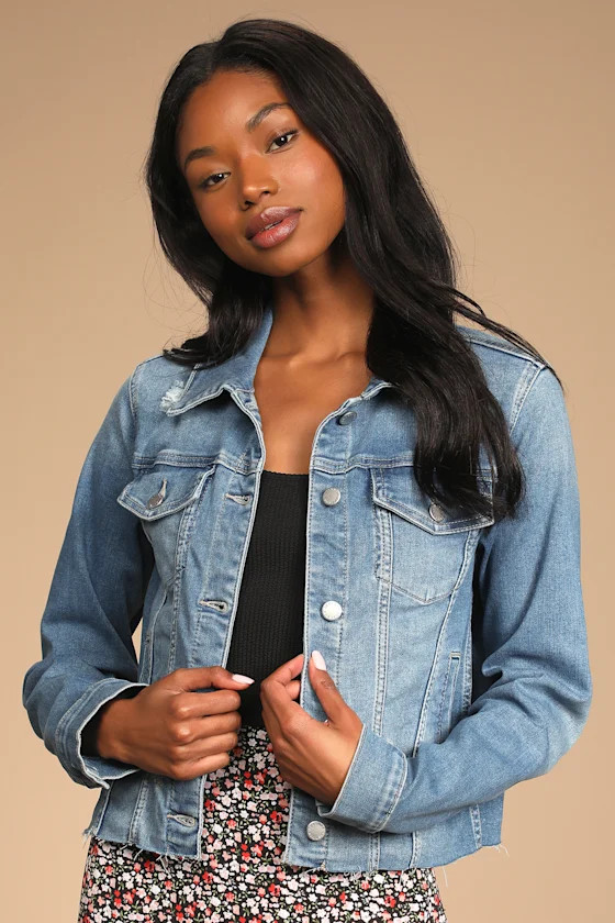 Cool Points Medium Wash Raw Hem Cropped Denim Jacket | Lulus