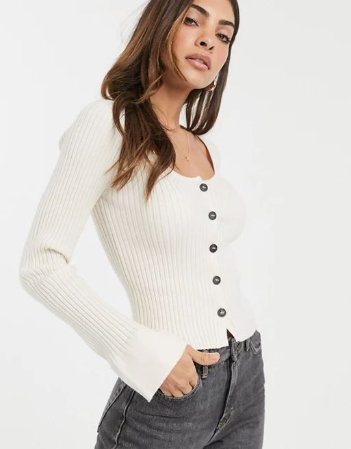 ASOS DESIGN scoop neck cardigan in skinny rib with buttons | ASOS US
