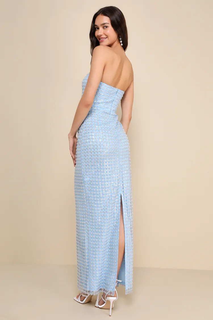 Perfectly Luxurious Light Blue Pearl Strapless Maxi Dress | Lulus