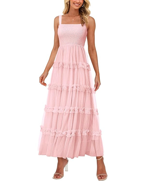PRETTYGARDEN Women's Summer Dresses 2025 Sleeveless Smocked Tiered Ruffle Tulle A-Line Flowy Wedd... | Amazon (US)