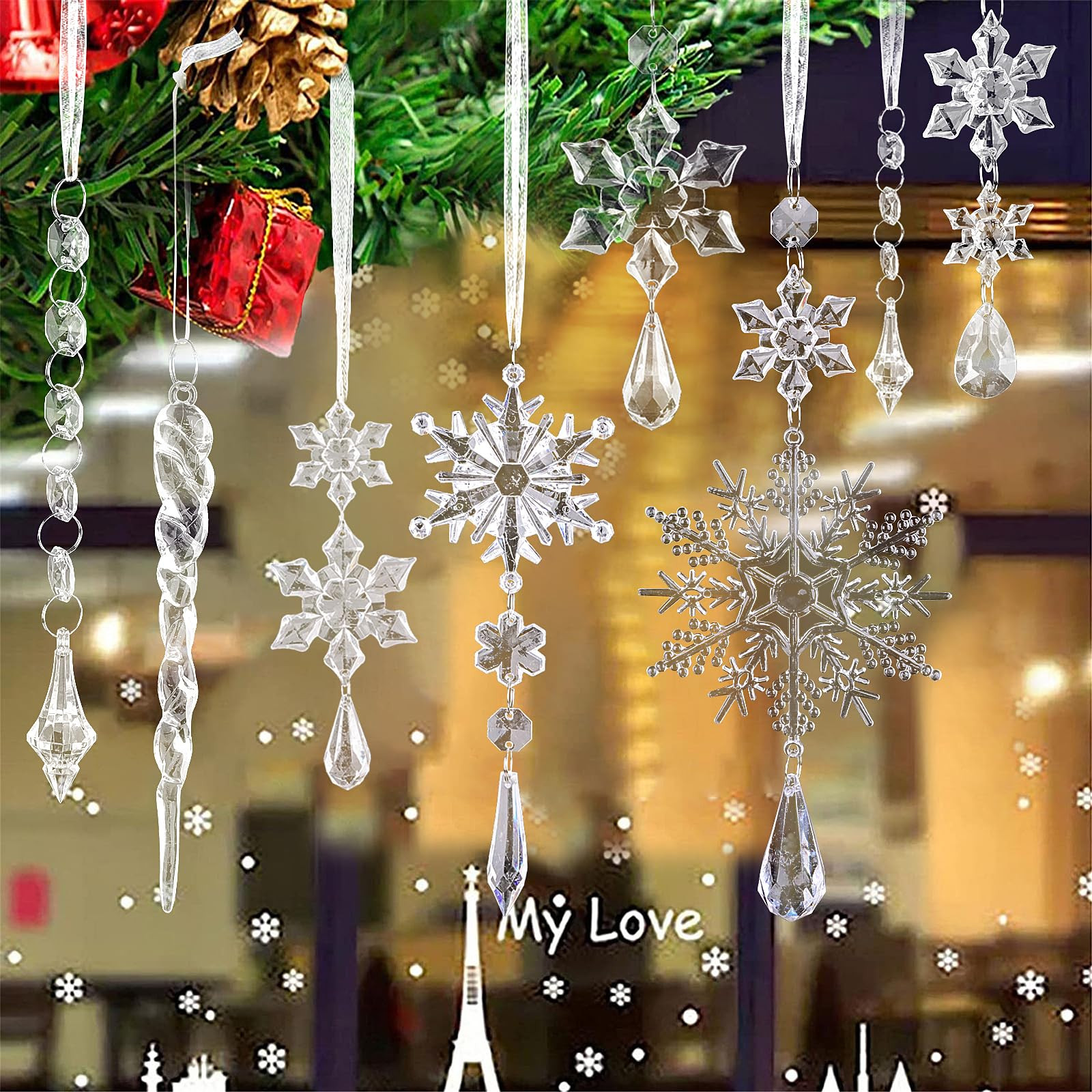 CCINEE 32pcs Crystal Hanging Ornaments, Acrylic Snowflakes Decorations for Valentine Easter Tree ... | Amazon (US)