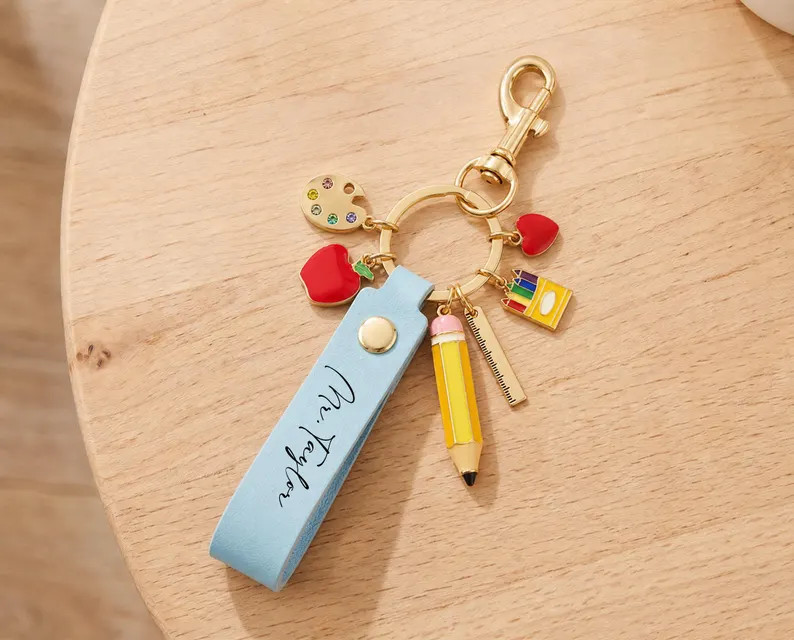 Teacher Appreciation Gift, Personalized Teacher Keychain, Custom Name Leather Keychain, Back to S... | Etsy (Global)