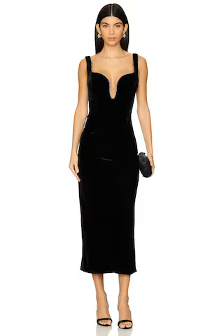 Bardot Brooklyn Velour Midi Dress in Black from Revolve.com | Revolve Clothing (Global)