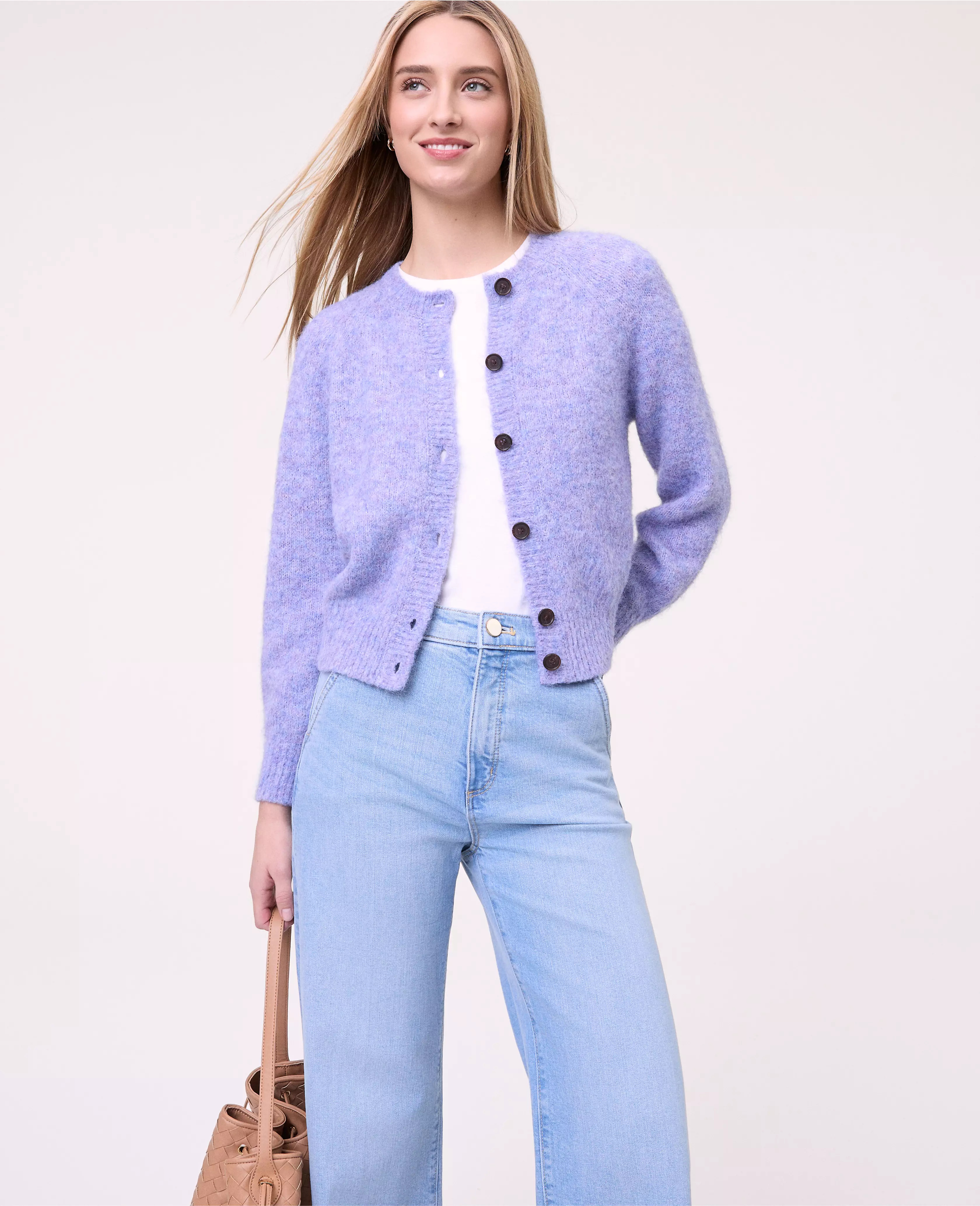 Weekend Cozy Crew Neck Cardigan | Ann Taylor