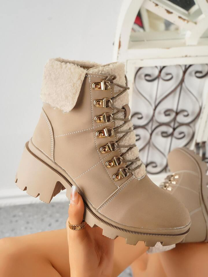 Women Two Tone Lace Up Front Combat Boots Fashion Shoes | SHEIN