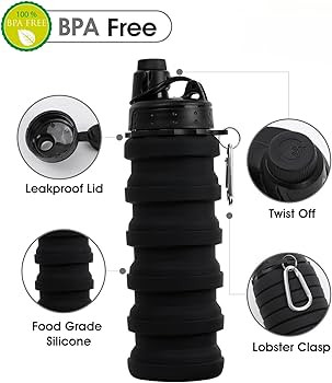 Reusable BPA Free Foldable Silicone Water Bottles for Kids, Students, Adults, Travel Camping Hiki... | Amazon (US)