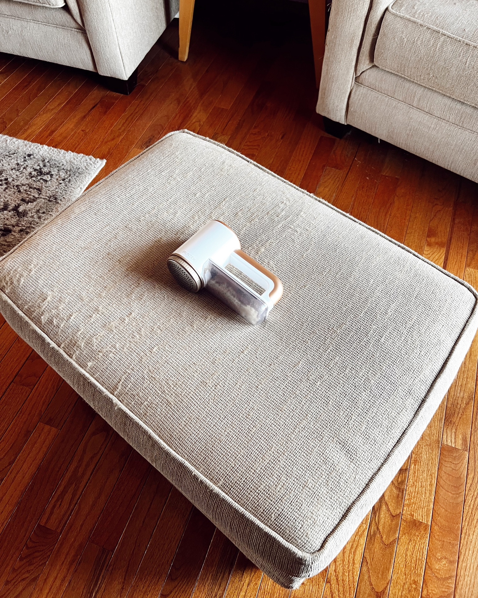 This fabric shaver is insane! A must-have if you have pets that scratch furniture. The right side has been shaved. 

#LTKGiftGuide #LTKFamily #LTKHome
