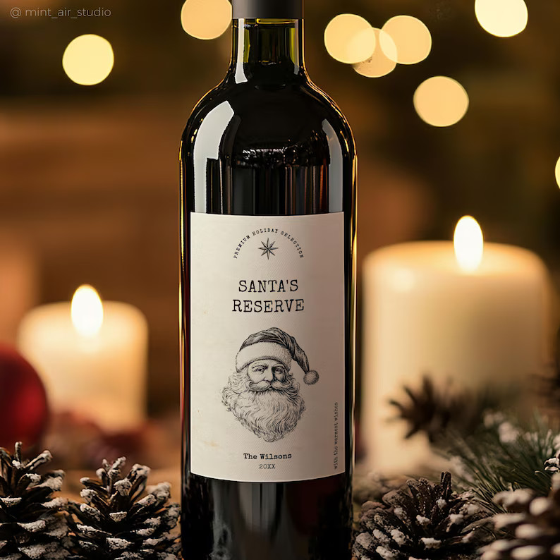 Holiday Wine Label, Christmas Custom Wine Bottle Label for a Wine Lover Gift. Digital Printable T... | Etsy (US)