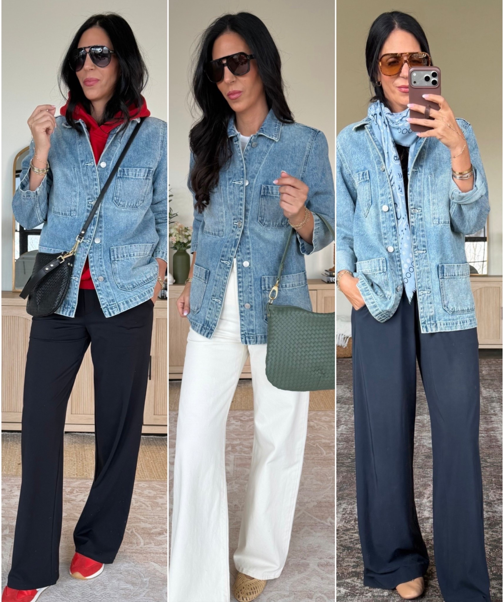 Two ways to wear this @Quince  Quince chore denim jacket - small 
100% cotton and the price is fantastic. 
Pants- small tall 
@levi  denim - 27 x 32 
Right pants- right 

#LTKOver40 #LTKU #LTKmomlife #LTKTall
