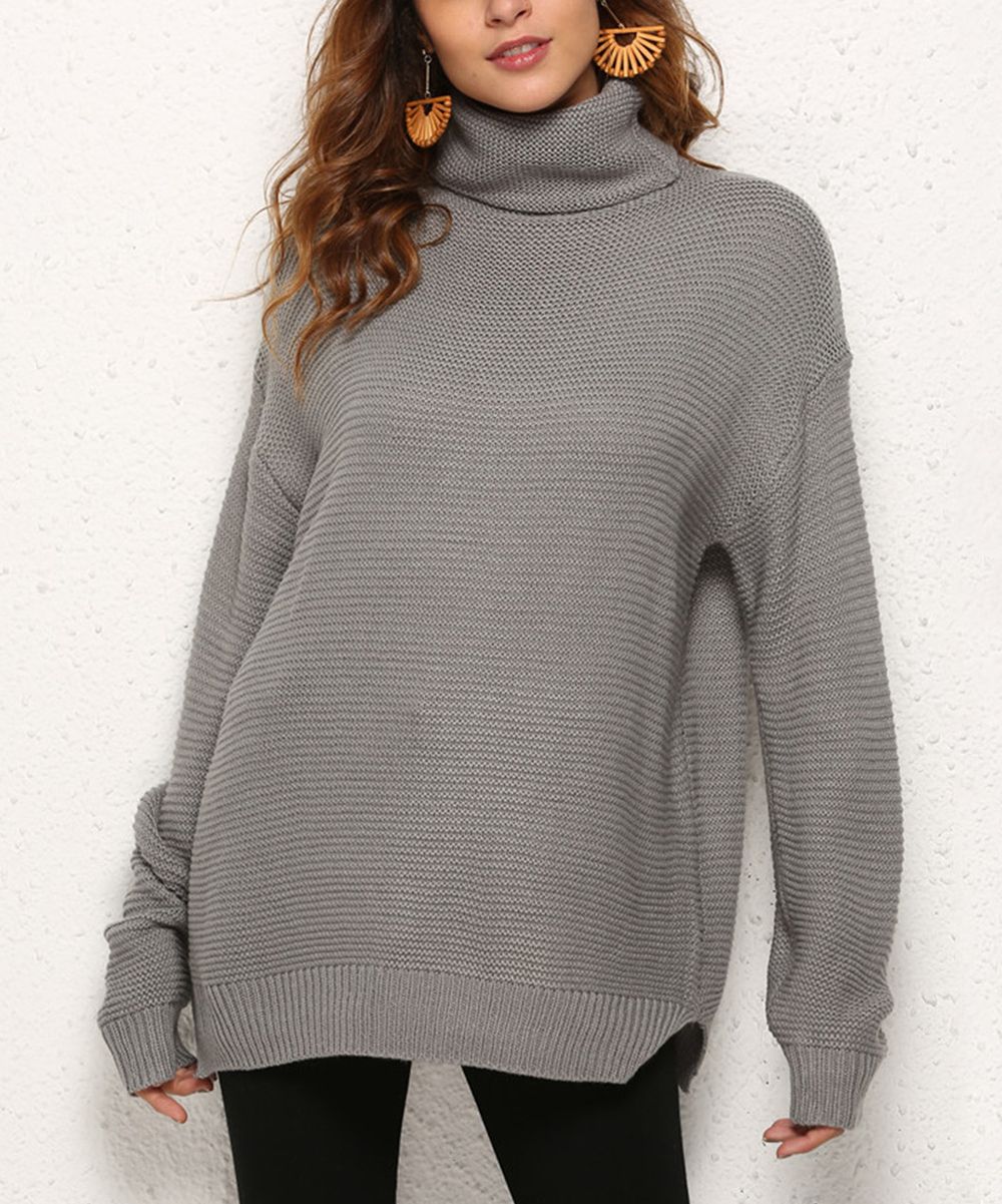 Gray Turtleneck Sweater - Women | zulily