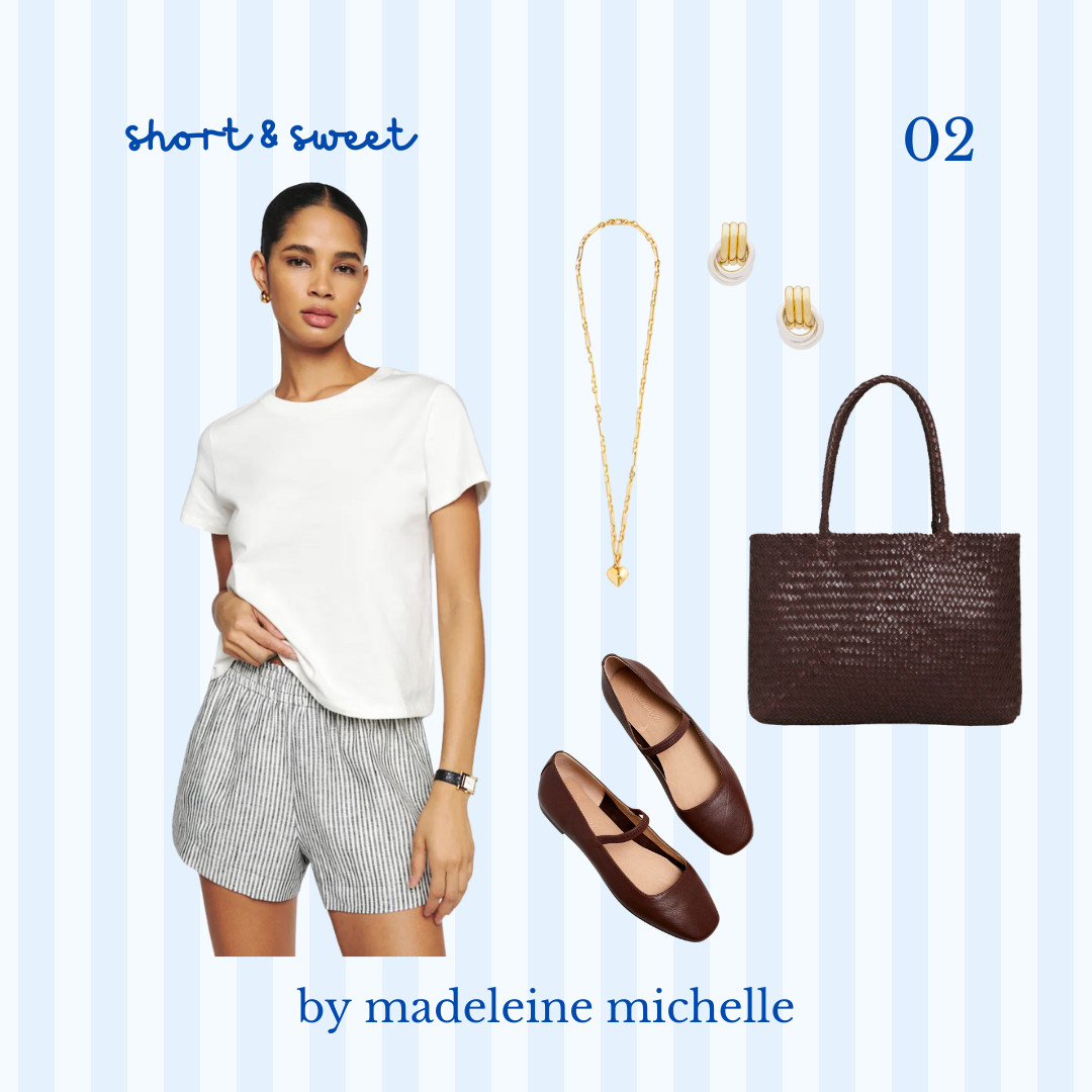 the college class outfit guide | short & sweet! shorts outfit, reformation, linen shorts, striped shorts, lariat necklace, ballet flats, woven bag, college style, texas style, fall outfit 

 #LTKSeasonal #LTKFindsUnder100 #LTKStyleTip