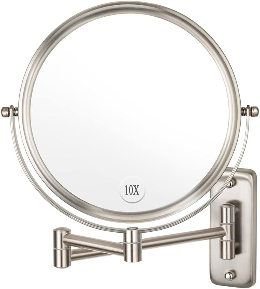 Wall Mounted Makeup Mirror - 10x Magnification 8'' Two-Sided Swivel Extendable Bathroom Mirror Ni... | Amazon (US)
