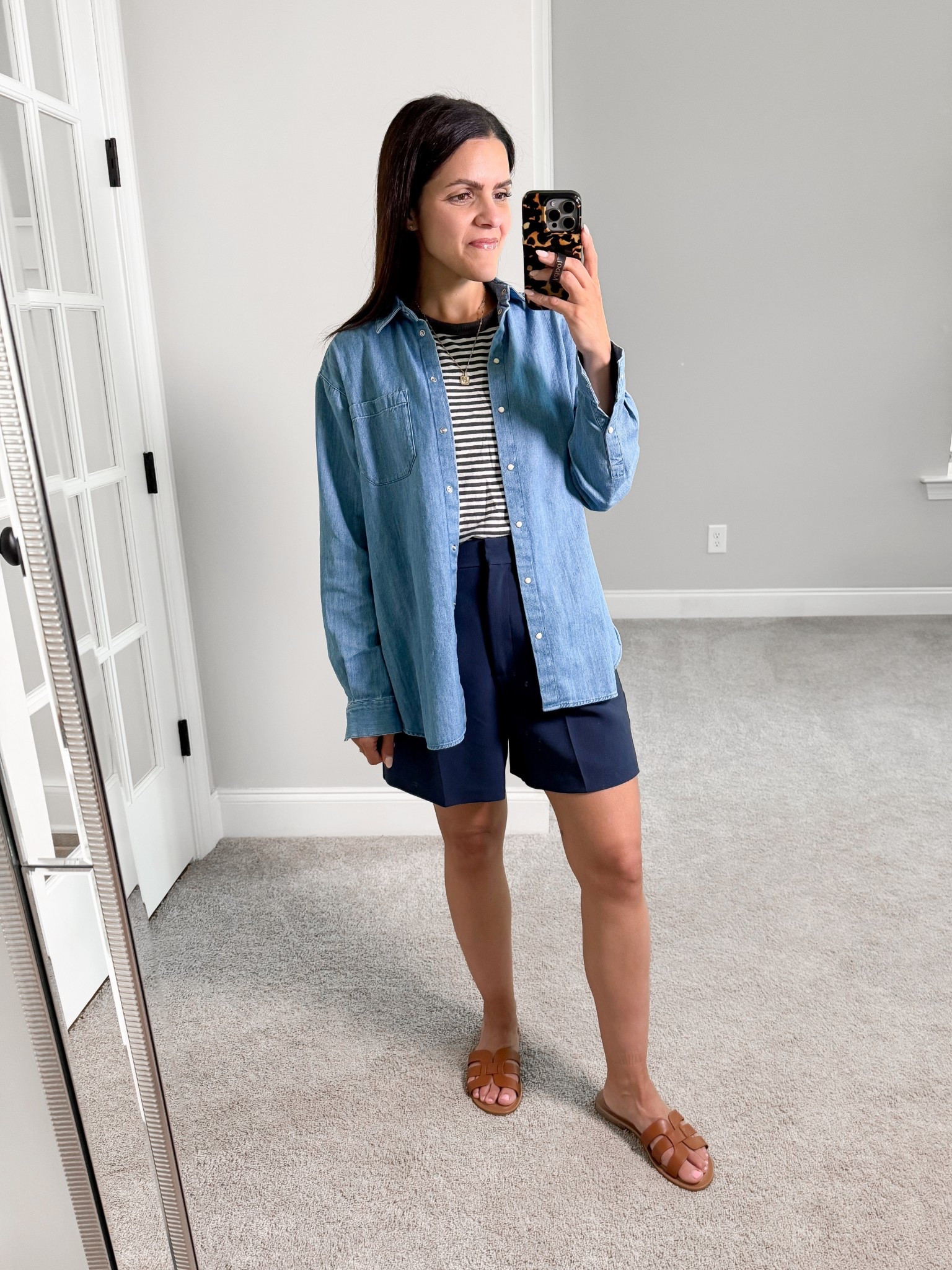 What I wore: 
Chambray top: Sézane, XS
Striped tee: old, linked similar
Shorts: Abercrombie, XS
Sandals: Amazon, tts


#LTKStyleTip