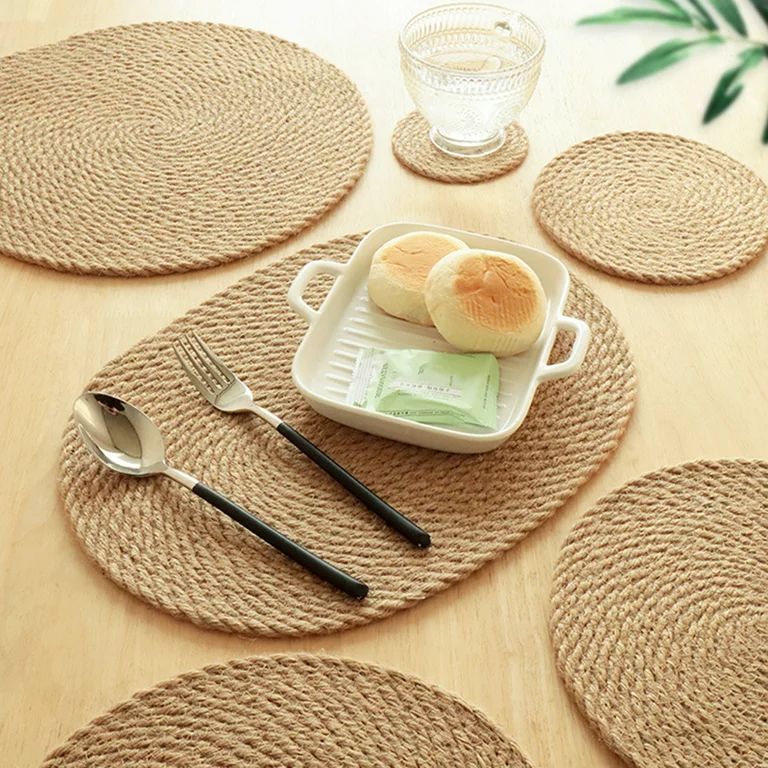 Travelwant Round Woven Placemats - Natural Wicker Placemats, Water Hyacinth Straw Braided Placema... | Walmart (US)