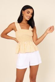 Desiree Peplum Top - Yellow Stripe | Petal & Pup (US)