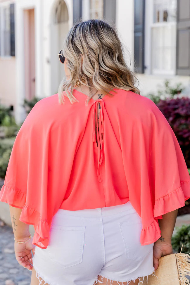 Holding On To Forever Coral Flutter Sleeve Wrap Bodysuit | Pink Lily
