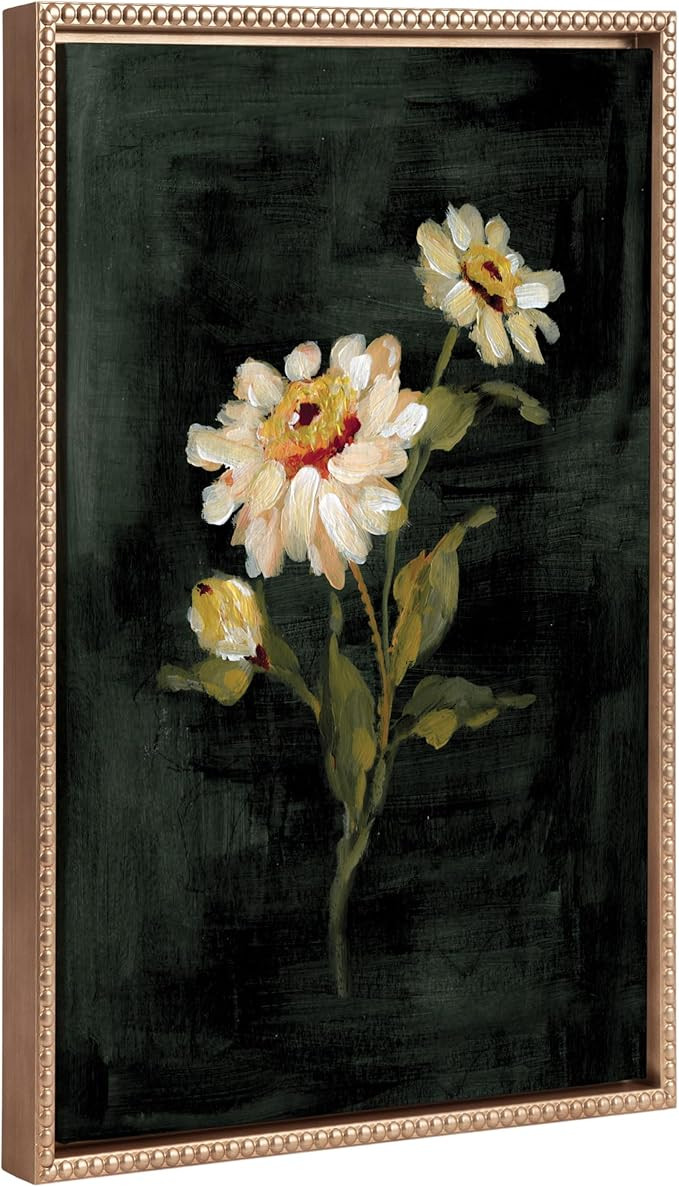 Kate and Laurel Sylvie Beaded White Zinnia Vintage Framed Canvas Wall Art by Annie Quigley, 18x24... | Amazon (US)