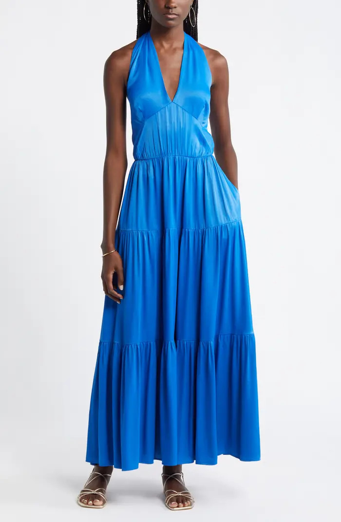 Nordstrom Tiered Satin Halter Maxi Dress | Nordstrom | Nordstrom