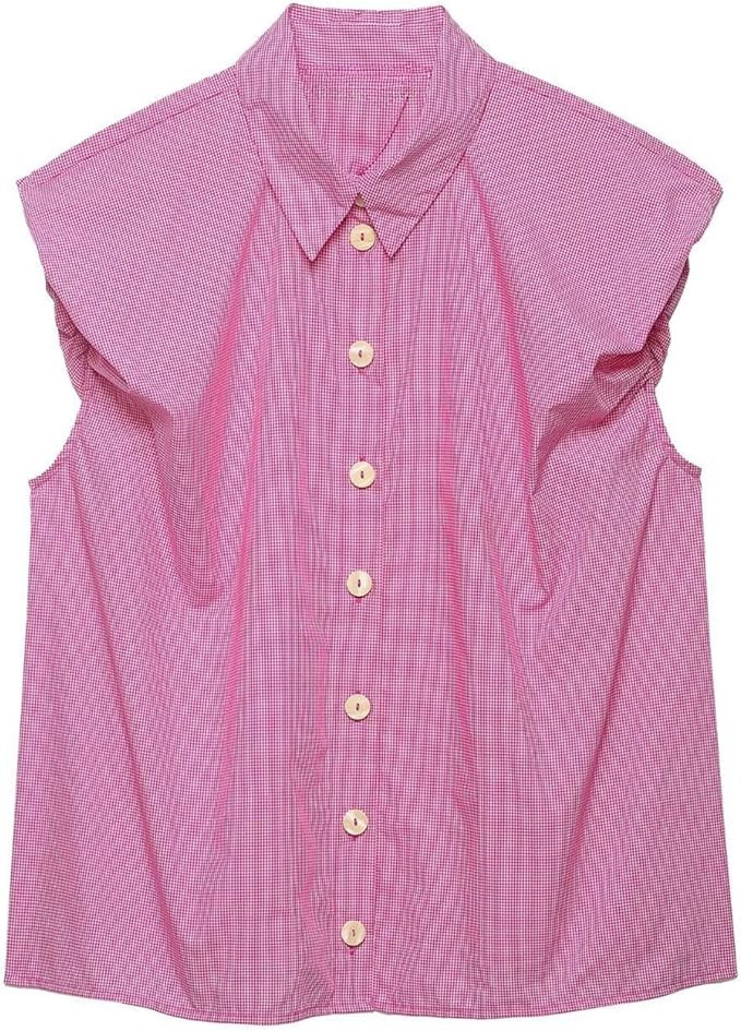 Chevara Women’s Ruffled Shoulder Shirts Cute Sleeveless Point Collar Button Down Textured Summe... | Amazon (US)
