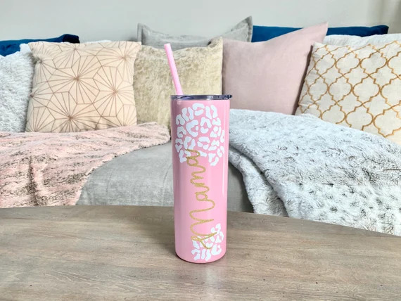 Personalized LEOPARD Skinny Steel Tumbler Water Bottle - 20 oz | Leopard Print Tumbler | Christma... | Etsy (US)