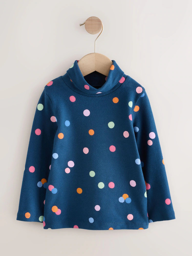 Navy Rainbow Spot Long Sleeve Roll Neck Top (3mths-7yrs) | Next US