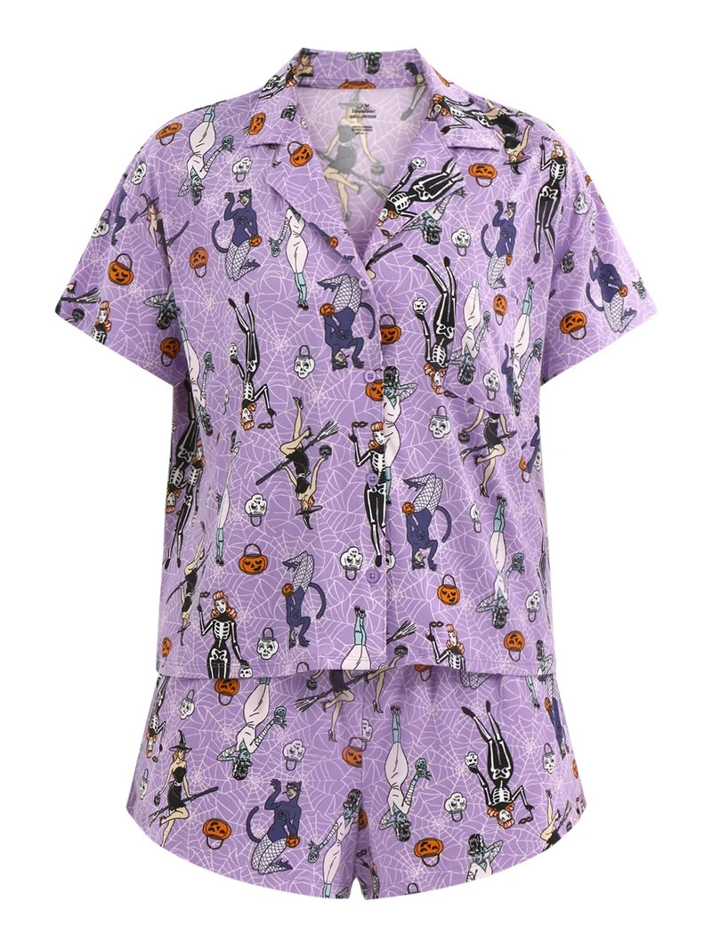 Halloween Women’s Printed Notched Top and Shorts Pajama Set from Way to Celebrate, 2-Piece, Siz... | Walmart (US)