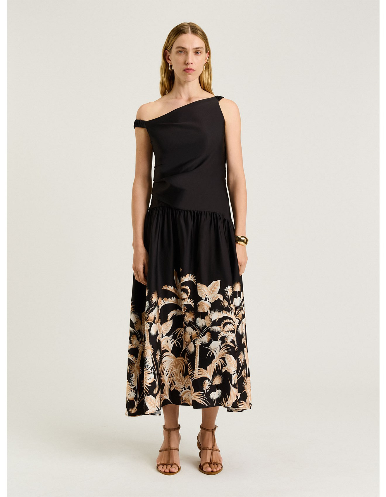 TROPICAL BORDER ASYMMETRIC NECK DRESS | David Jones (Australia & New Zealand)