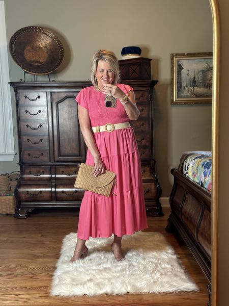 Pink Amazon Dress Size Large | Clear Heels | Woven Belt | Clutch Handbag | Amazon Finds 

#LTKWedding #LTKShoeCrush #LTKWorkwear