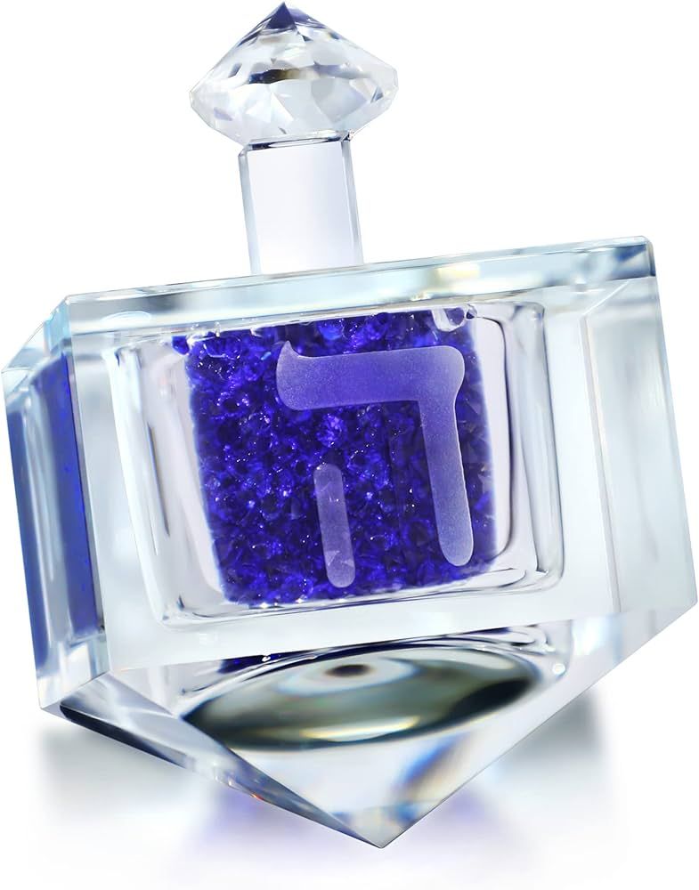 QFkris Blown Glass Hanukkah Dreidel Ornament with Blue Crushed Diamonds Crystal Art Collectible J... | Amazon (US)