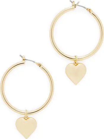 Heart Charm Drop Hoop Earrings | Nordstrom
