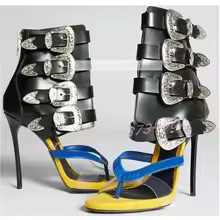 Light Luxury Metal Buckle Mid Calf Sandals Flip Flop Open Toe High Heels Stiletto Zipper Women Sh... | AliExpress (US)