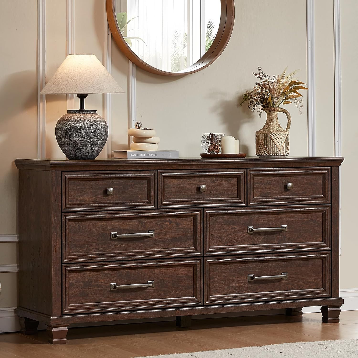 Farmhouse 7 Drawer Dresser for Bedroom, Walnut | Amazon (US)