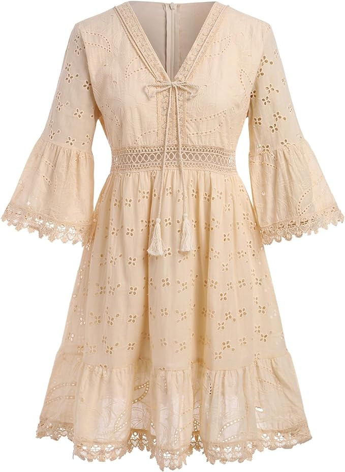 OBEEII Boho Dress for Women, Sleeveless V Neck Lace Up Tassel Summer Beach Maxi Dresses Flowy Lon... | Amazon (US)