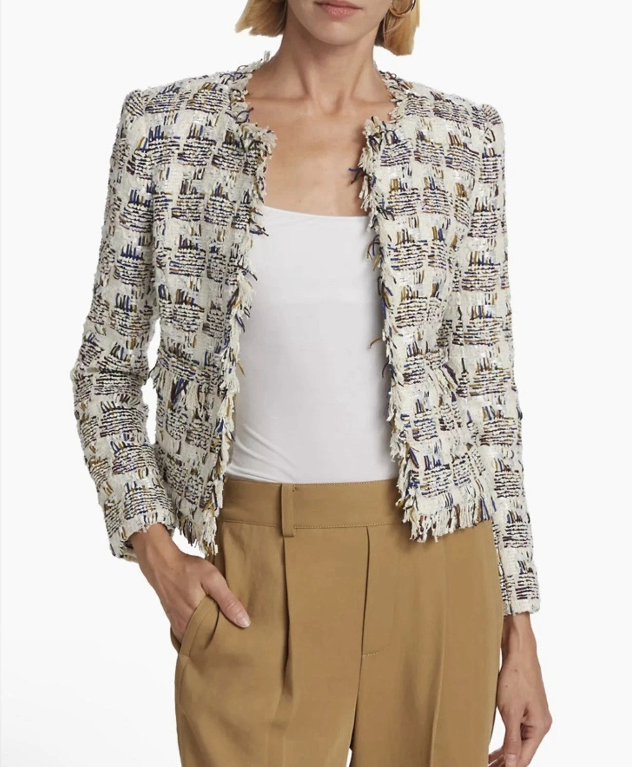 L'Agence Angelina Tweed Open-Front Blazer Jacket Ivory Multi  Sz 4 NWOT | eBay US